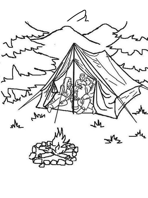 camping in a tent Colouring page