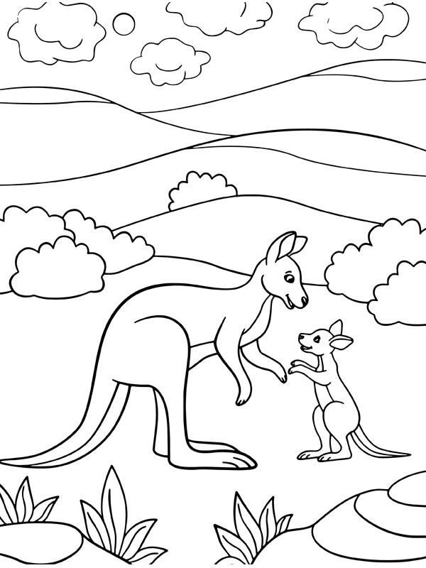 Kangaroo with baby kangaroo Colouring page