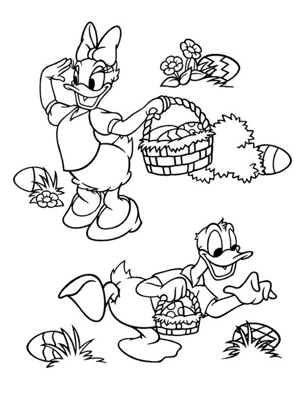 Daisy Duck and donald duck looking for easter eggs Colouring page