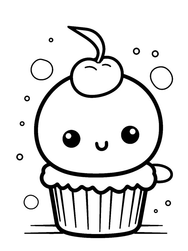 Kawaii Cupcake Colouring page