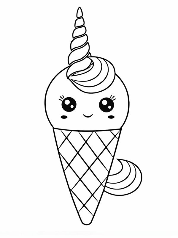 Kawaii unicorn ice cream Colouring page