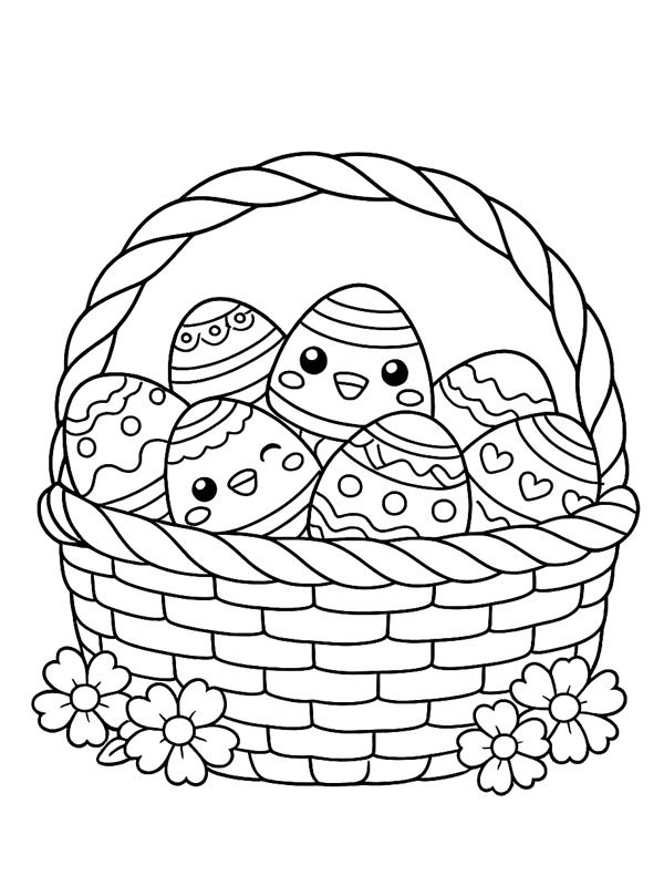 Kawaii Easter basket Colouring page