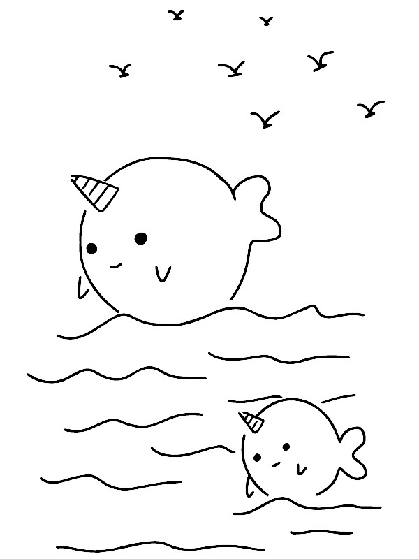 Kawaii whale Colouring page