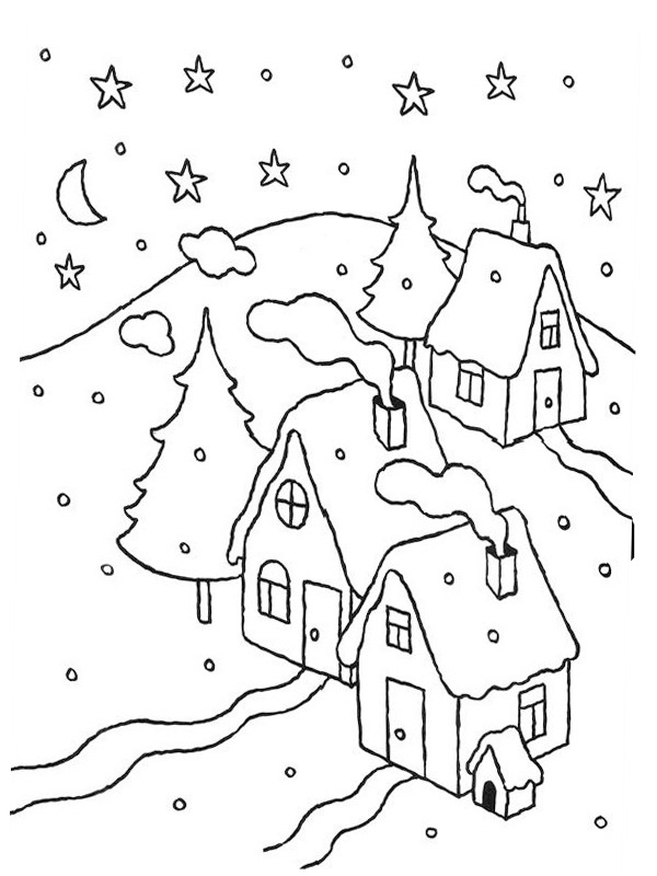 Christmas landscape Colouring page