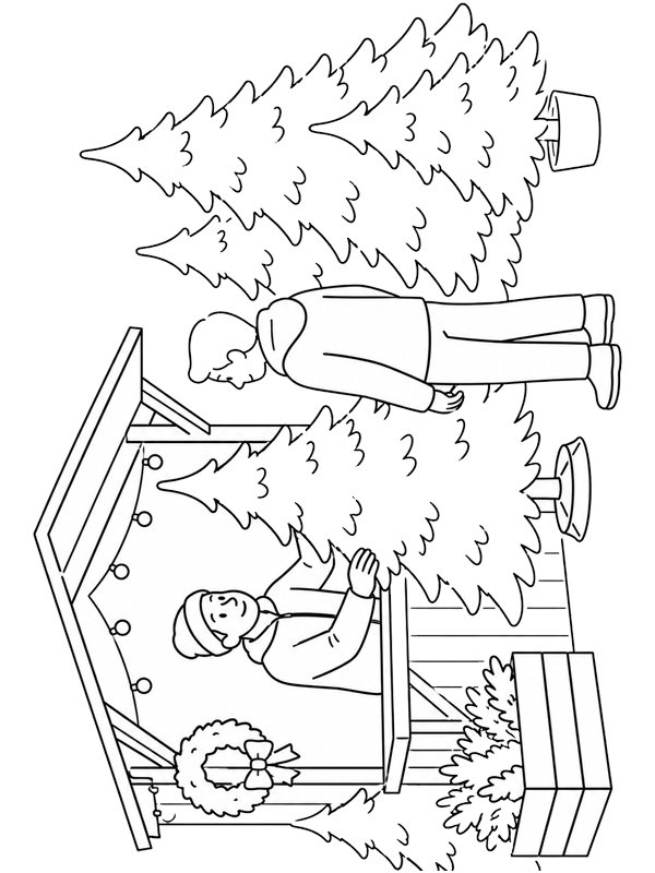 Selling Christmas trees Colouring page