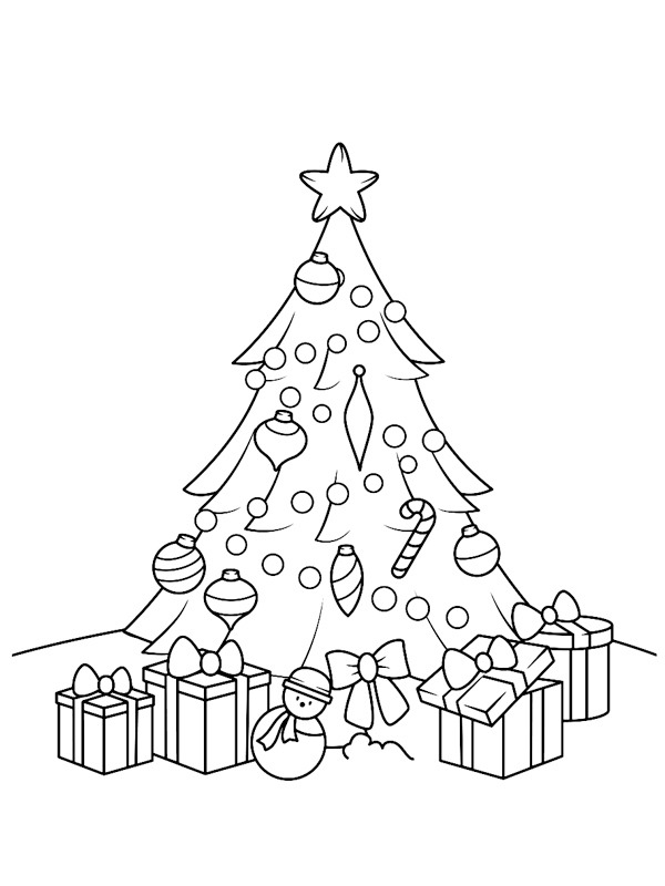Christmas tree with presents Colouring page