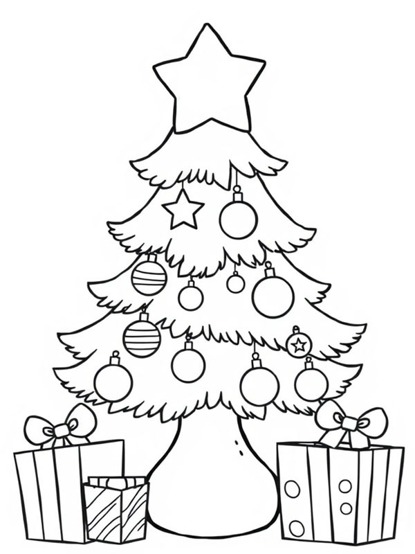 Christmas tree with star Colouring page