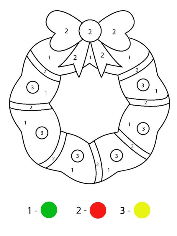 Christmas wreath colour by number Colouring page
