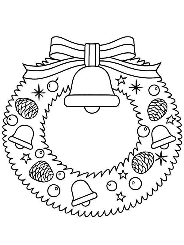 Christmas wreath with Christmas bells Colouring page