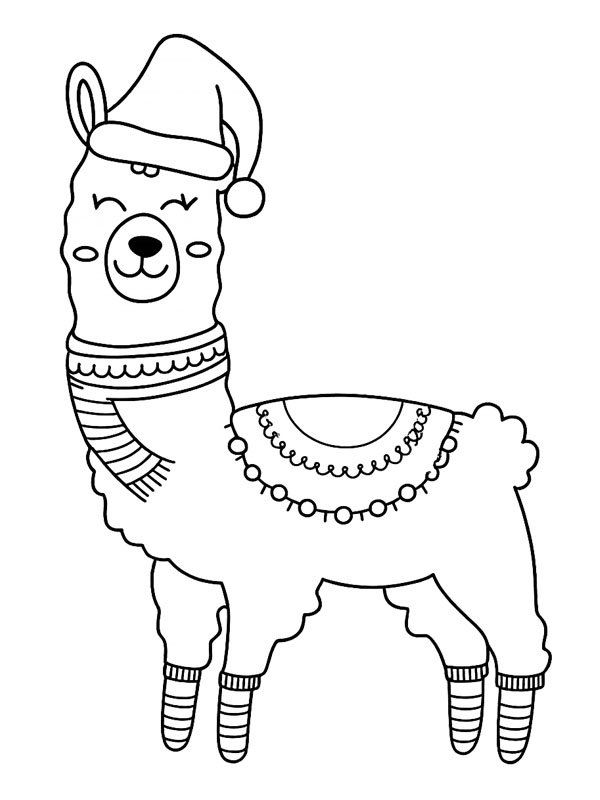 Christmas alpaca Colouring page