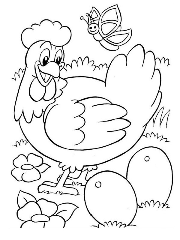 Chicken lays an egg Colouring page