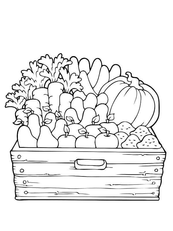Crate of vegetables Colouring page