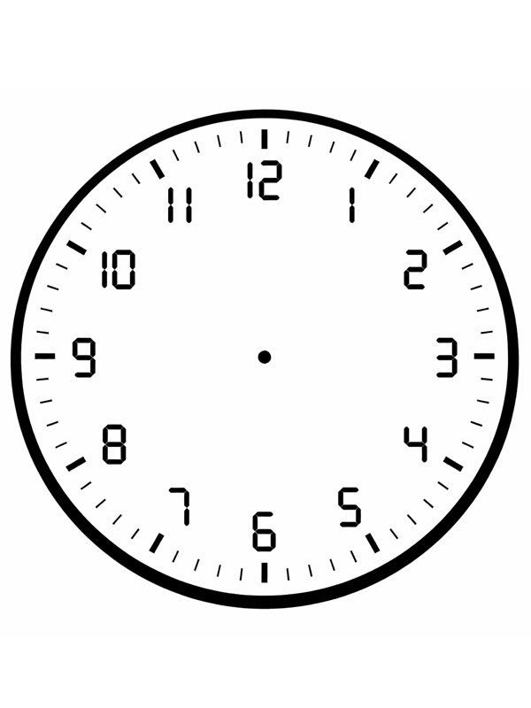 Clock without hands worksheet Colouring page