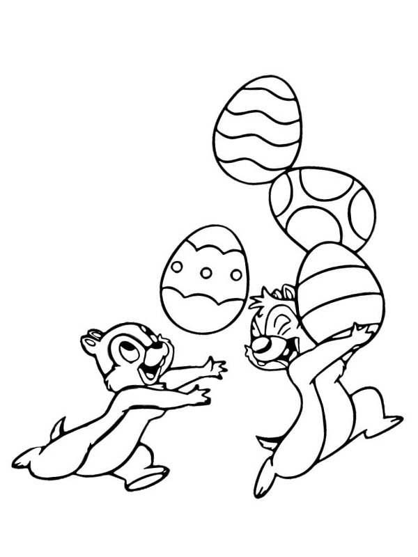 Chip and Dale with Easter eggs Colouring page