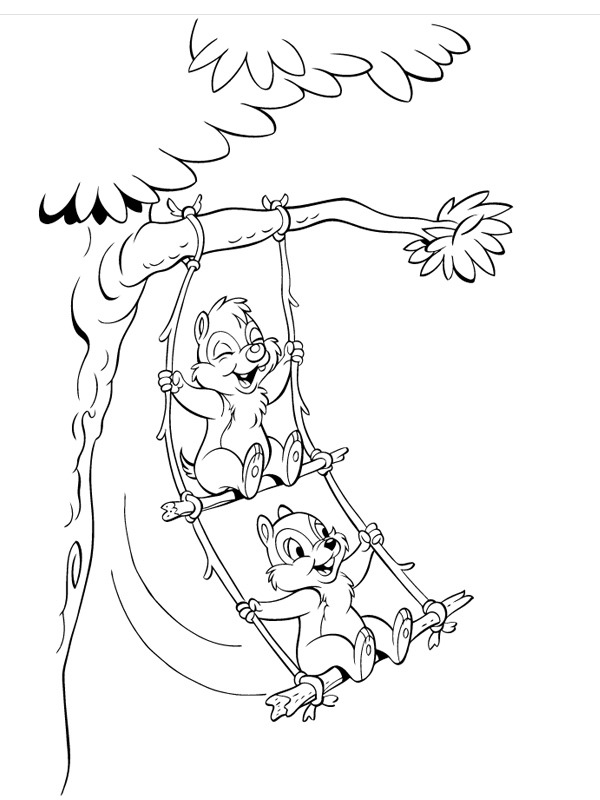 Chip n dale on the swing Colouring page