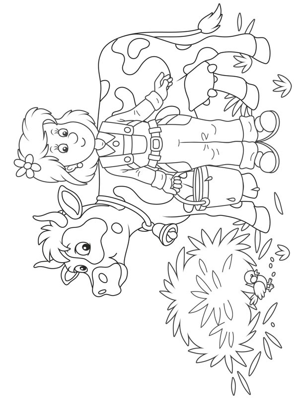 Cow and milkmaid Colouring page