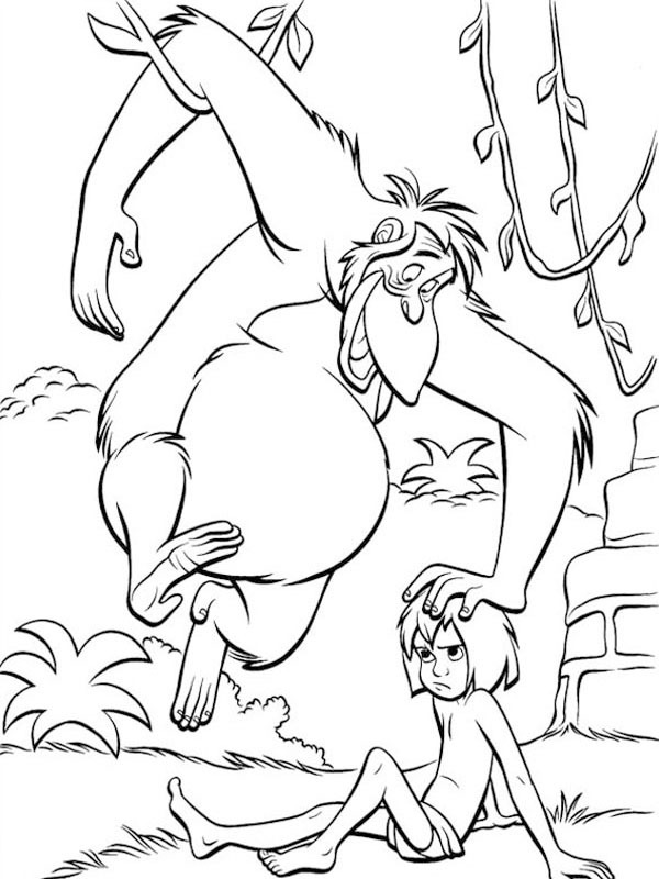 King Louie and Mowgli Colouring page