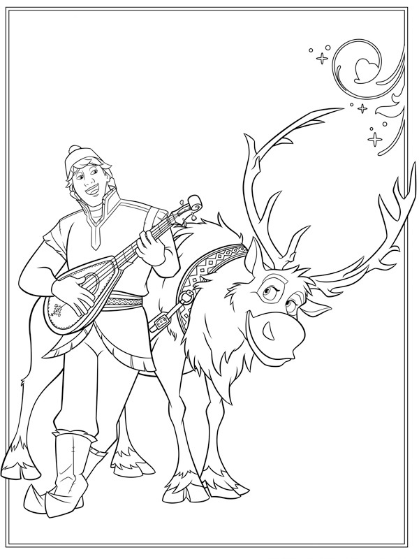 Kristoff and his reindeer Sven Colouring page