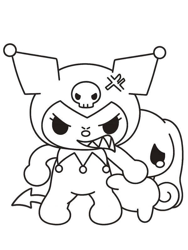 Kuromi protects Cinnamoroll Colouring page