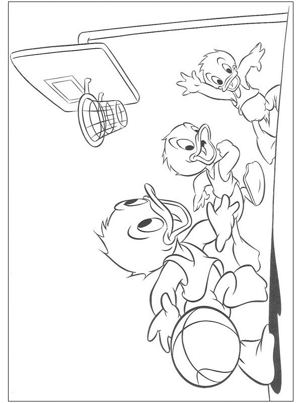 Huey, Dewey and Louie are Playing Basketball Colouring page