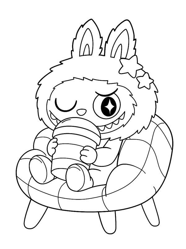 Labubu lies on a pillow Colouring page