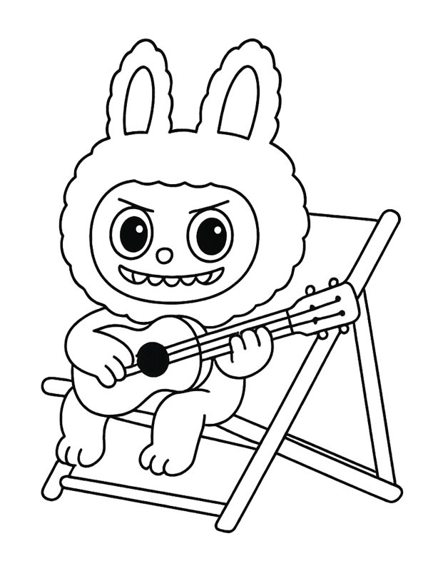 Labubu playing guitar Colouring page