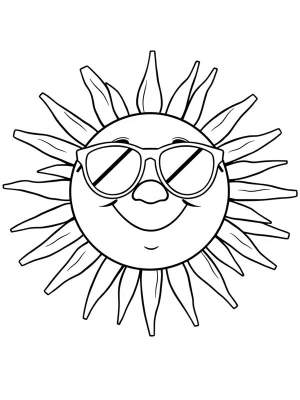 Smiling sun with sunglasses Colouring page