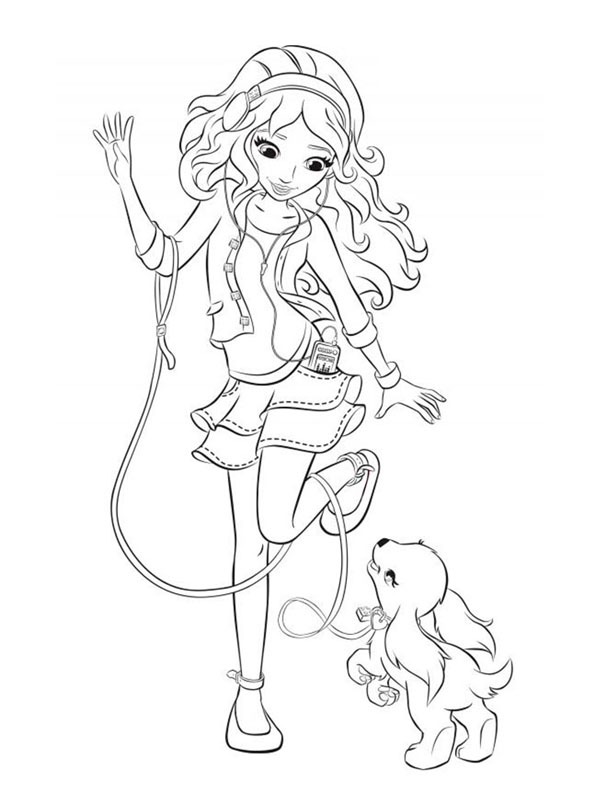 Stephanie and dog Dash (Lego friends) Colouring page