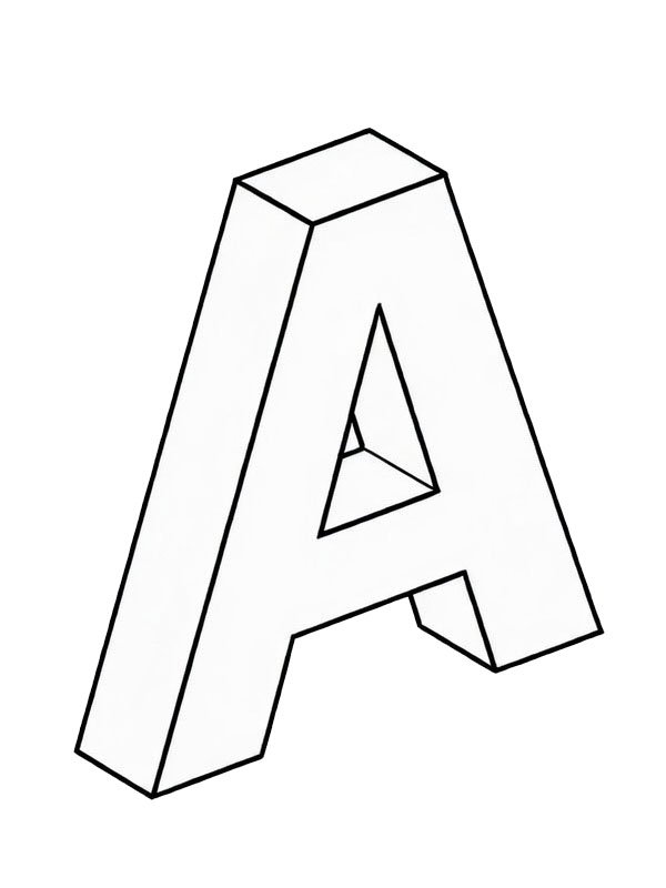 Letter A 3D Colouring page