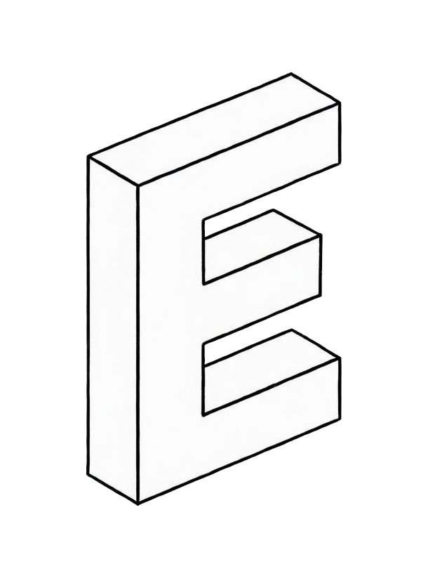Letter E 3D Colouring page