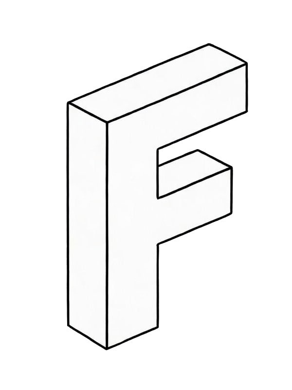 Letter F 3D Colouring page