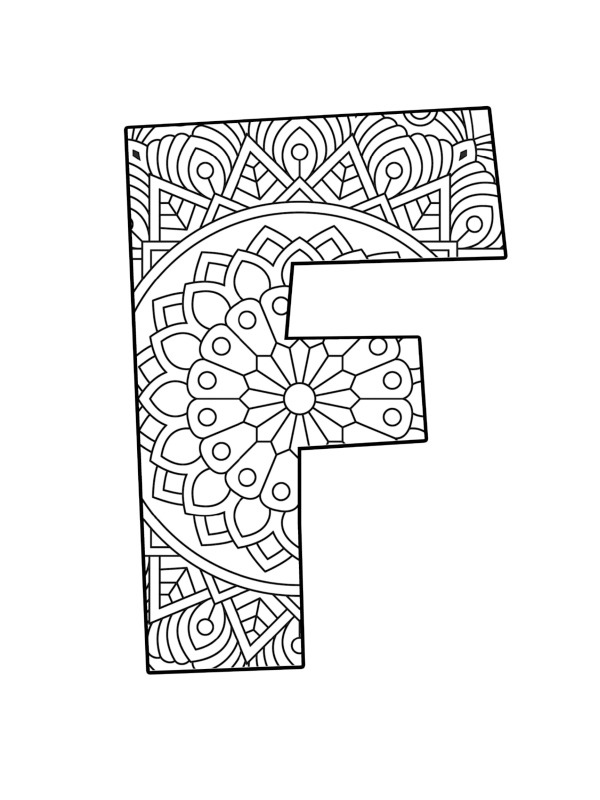 Letter F Mandala Colouring page