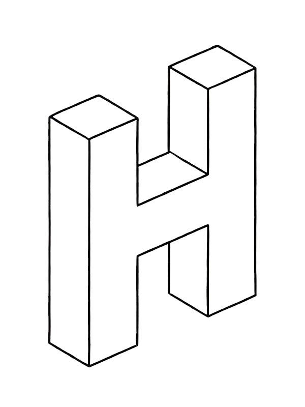 Letter H 3D Colouring page