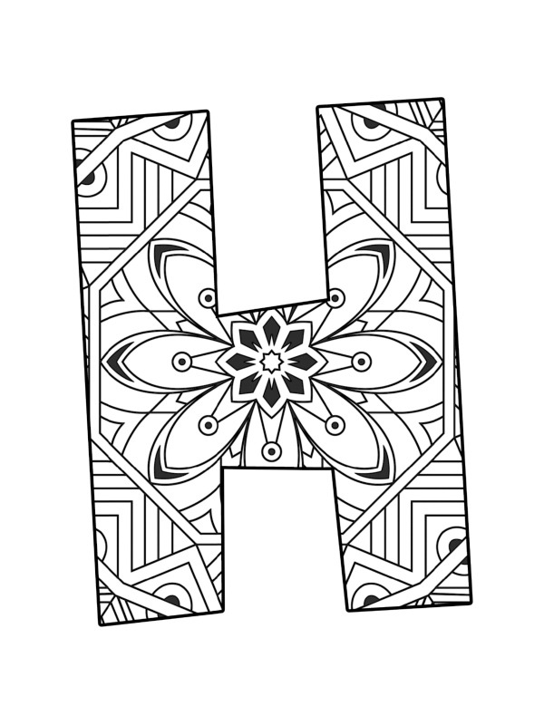 Letter H Mandala Colouring page