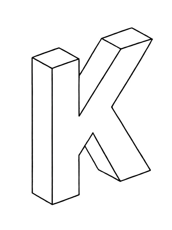 Letter K 3D Colouring page