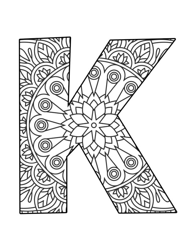 Letter K Mandala Colouring page