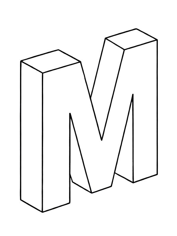 Letter M 3D Colouring page
