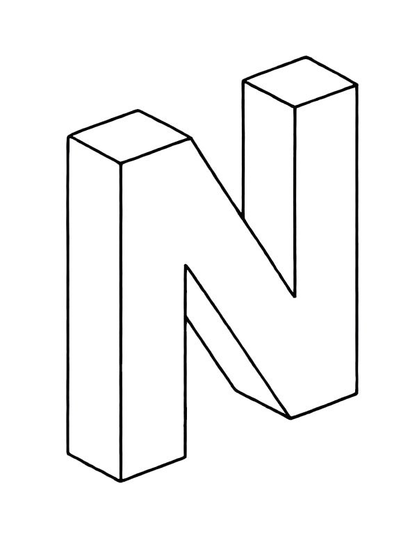 Letter N 3D Colouring page