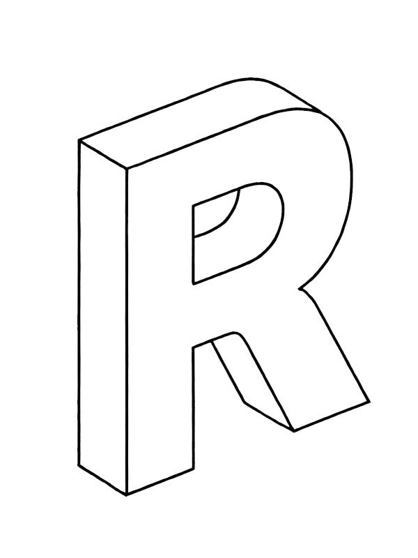 Letter R 3D Colouring page