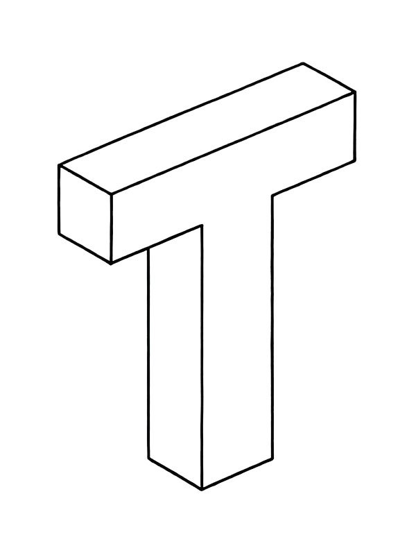 Letter T 3D Colouring page