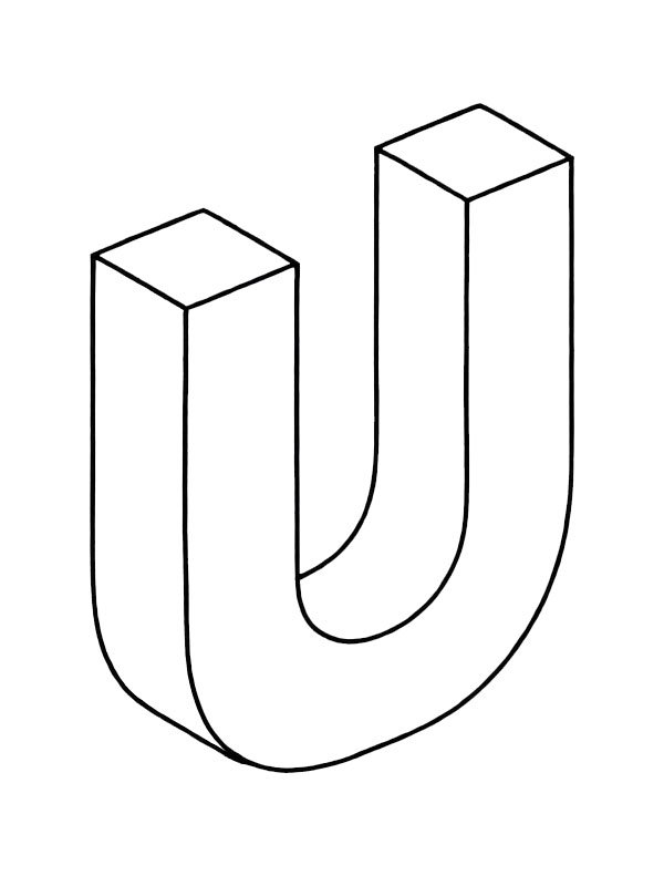Letter U 3D Colouring page