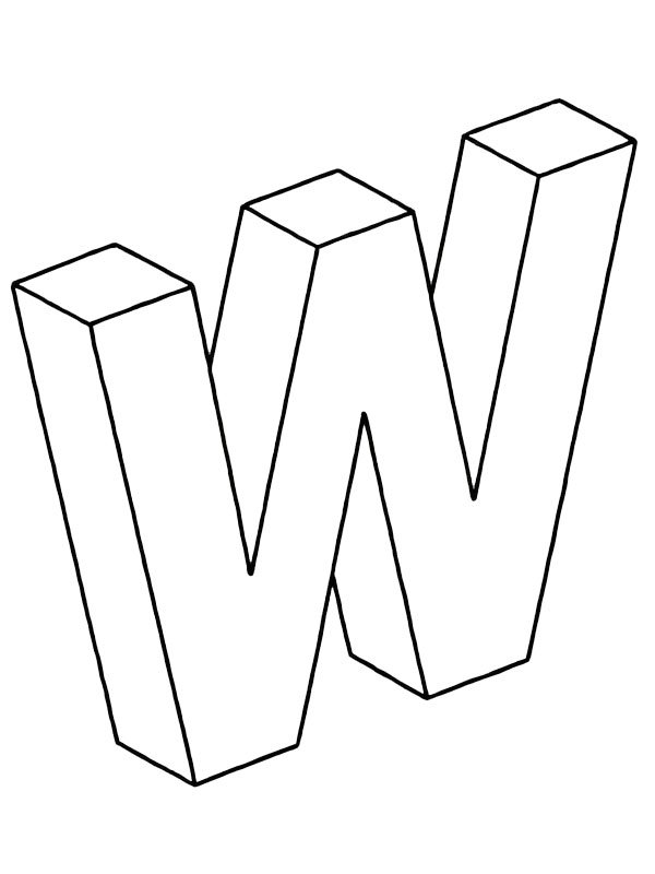 Letter W 3D Colouring page