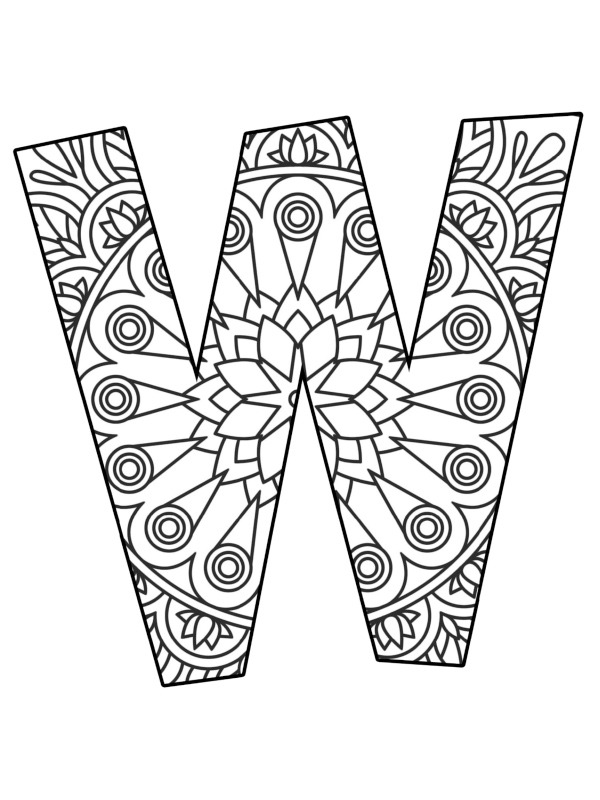 Letter W Mandala Colouring page