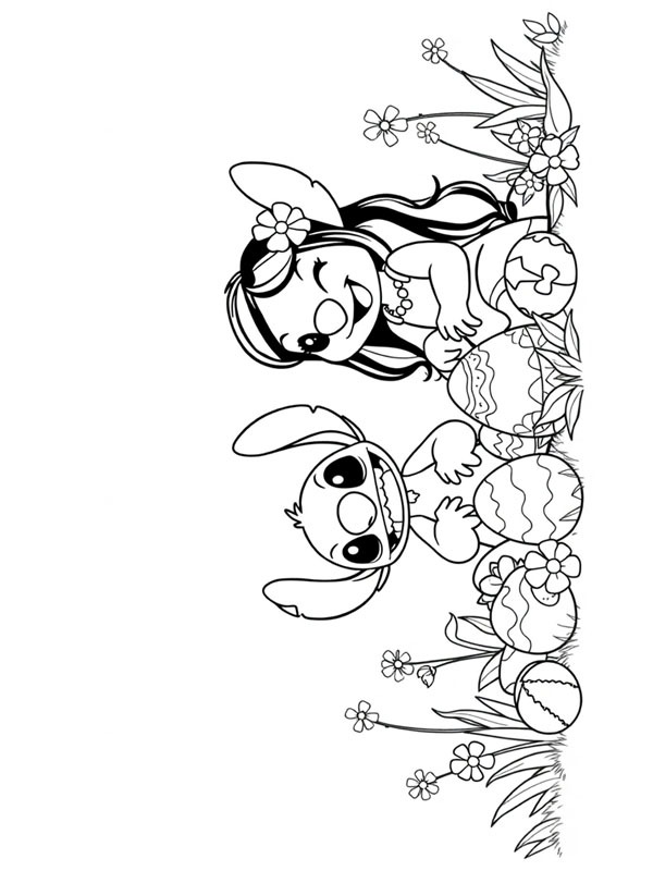 Lilo And Stitch Celebrating Easter Colouring page