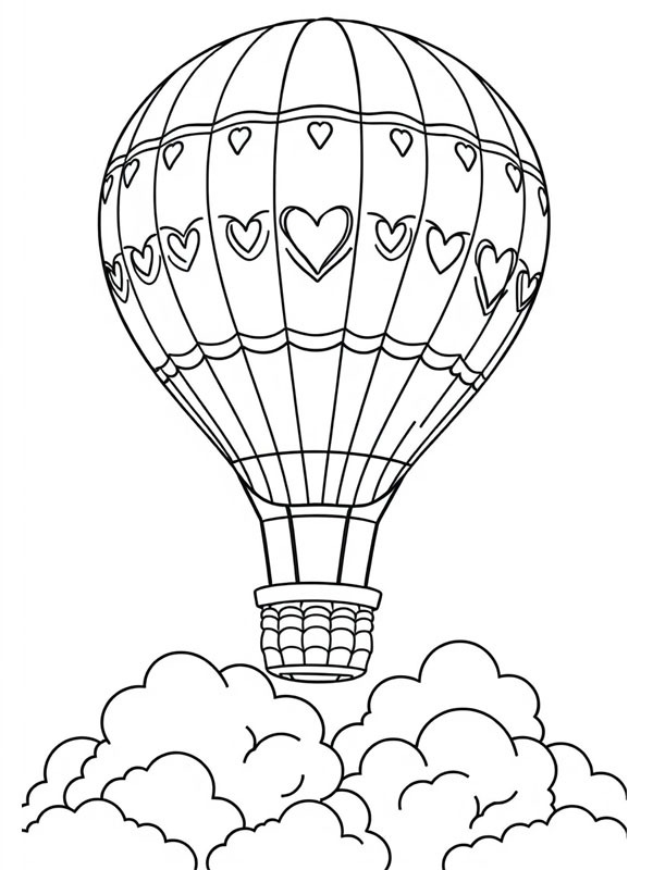 Hot air balloon in the clouds Colouring page