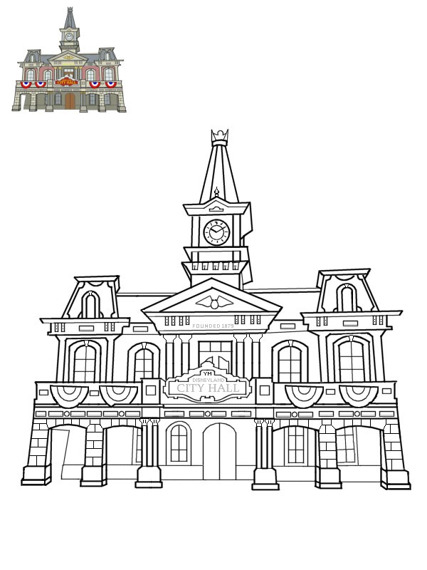 Main Street City Hall Disneyland Colouring page