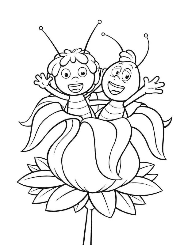 Maya and Willy in a flower Colouring page