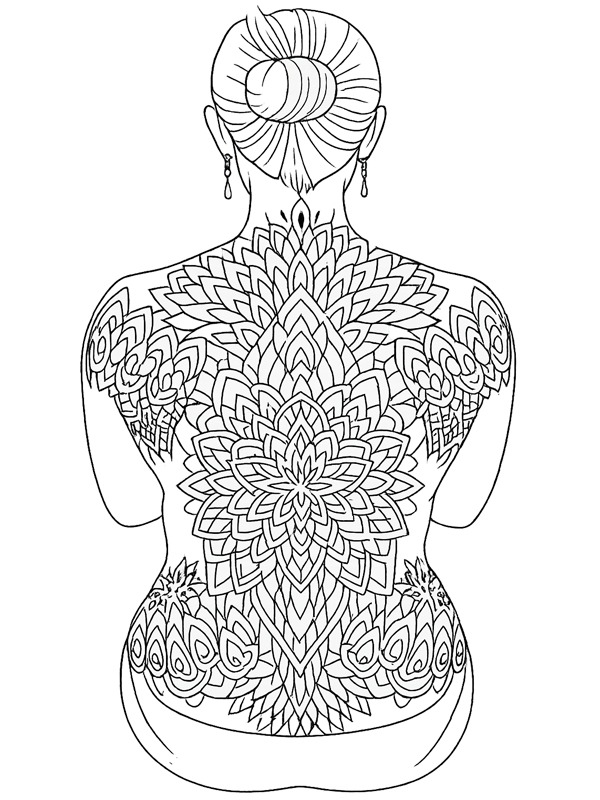 Mandala full back tattoo Colouring page