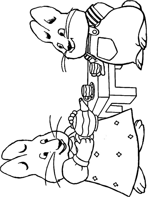 Max and ruby drinking tea Colouring page