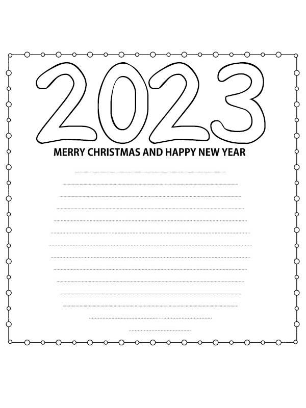 Merry Christmas and Happy New Year 2023 Colouring page